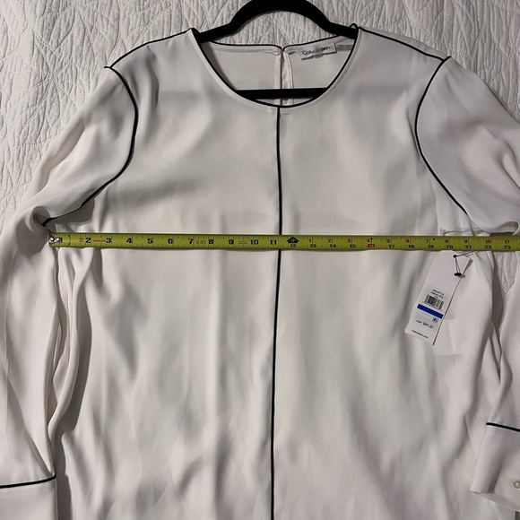 Calvin Klein White‎ Blouse with Black Trim | Chic Professional Top - Picture 4 of 5
